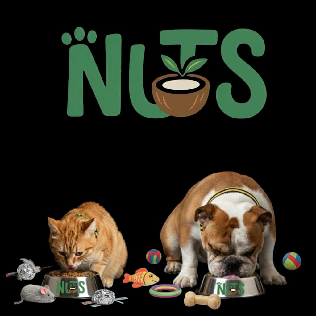 Dog and cat enjoying Nuts Pet Food from their bowls