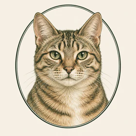 Hand-drawn tabby cat emblem