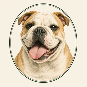 Hand-drawn bulldog emblem inspired by the Nuts can